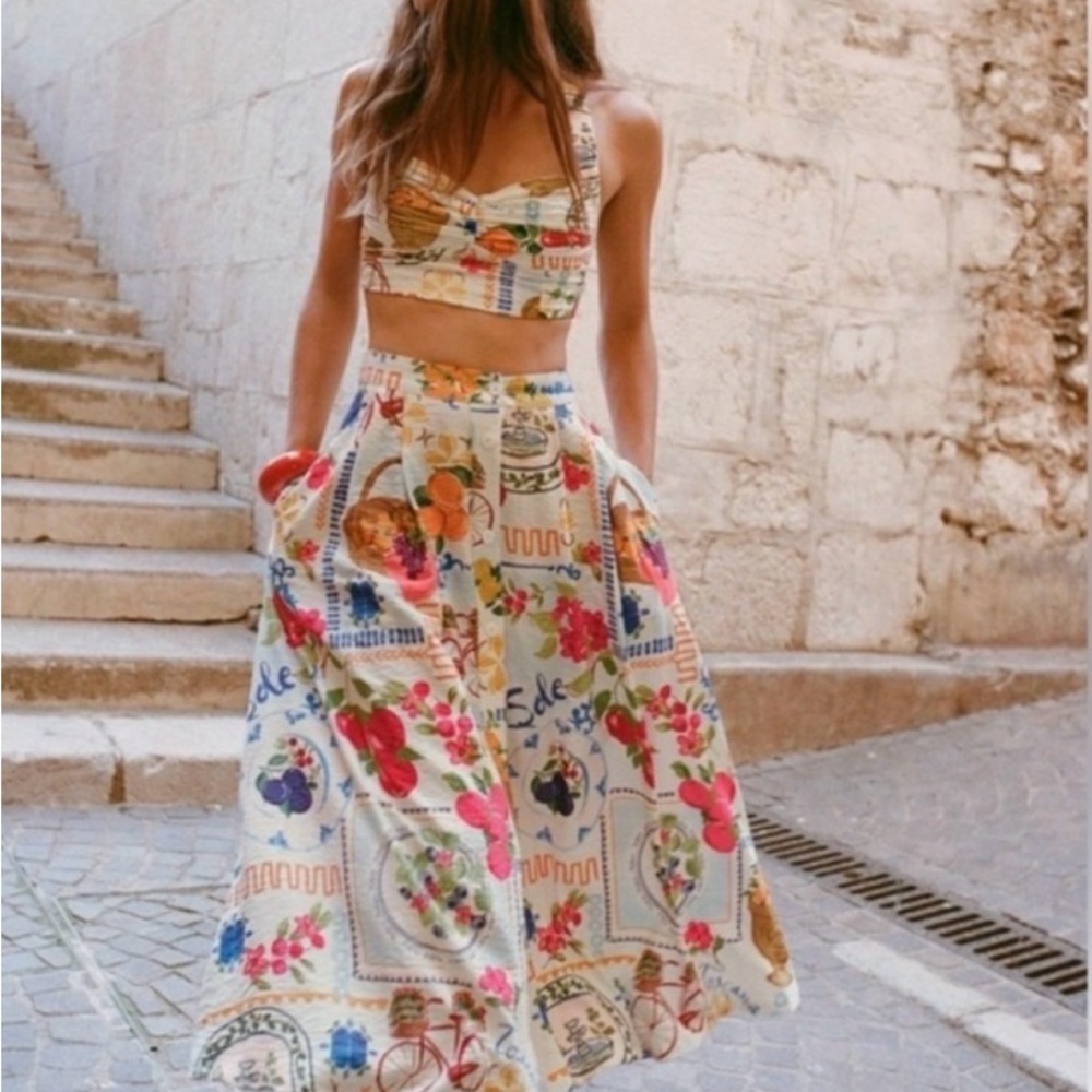Zara Multicolor Floral Skirt Set